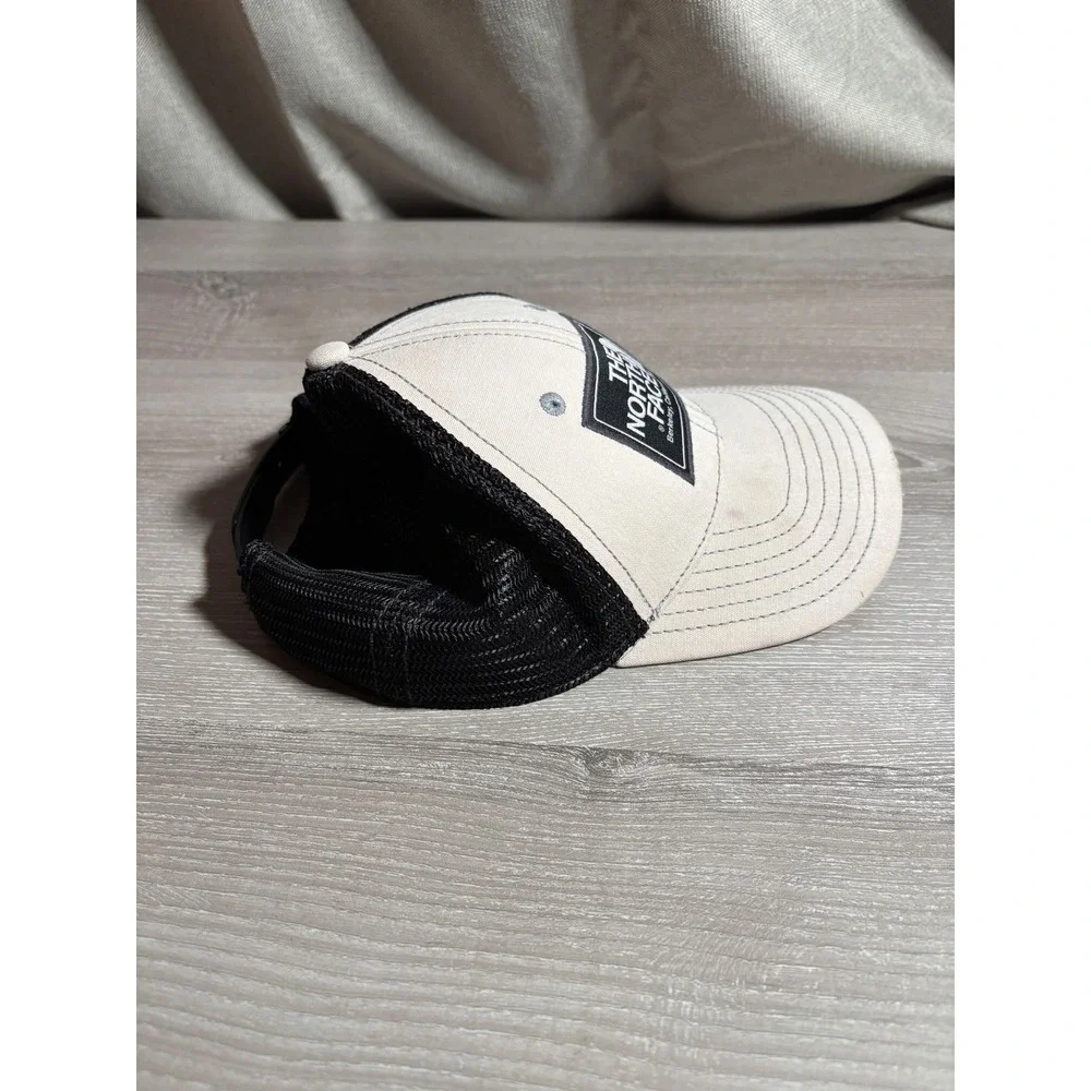 The North Face Youth Trucker Hat Cream Black Mesh Snapback Logo Patch Cap School